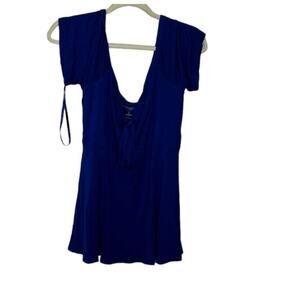Supersoft By Torrid Knit Blouse 2X Blue Womens Short Sleeve Babydoll Front Tie